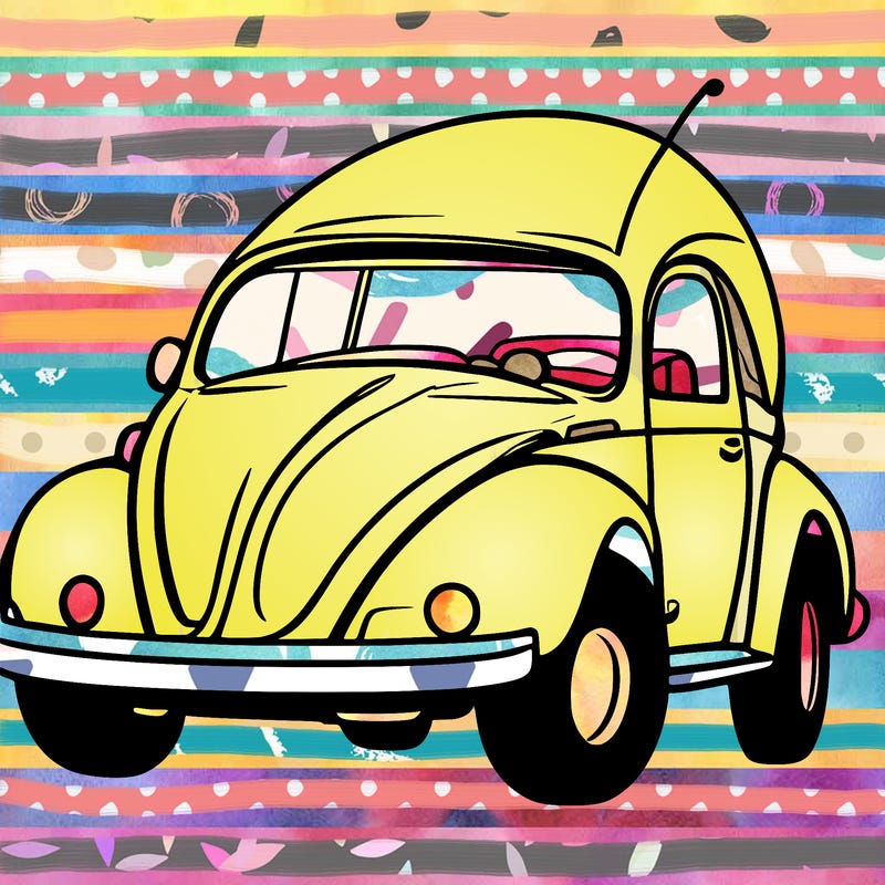 musical notes and beetle bug car peace sign