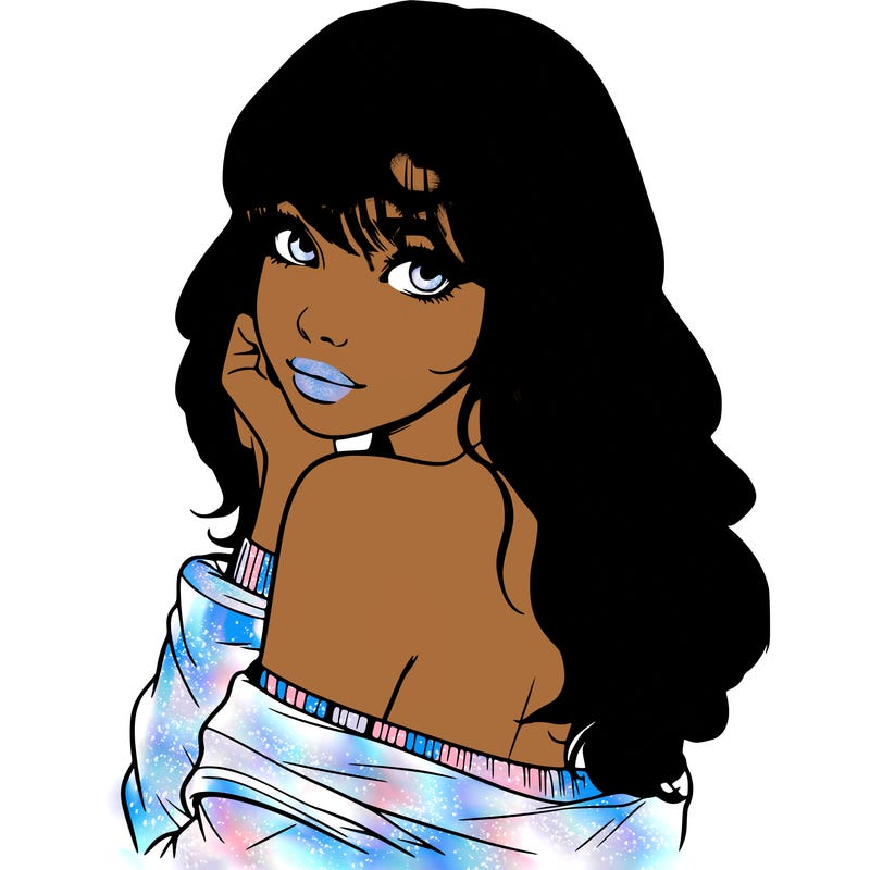 realistic girl with bangs looking over her shoulder