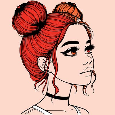 realistic girl with buns on the top of her head