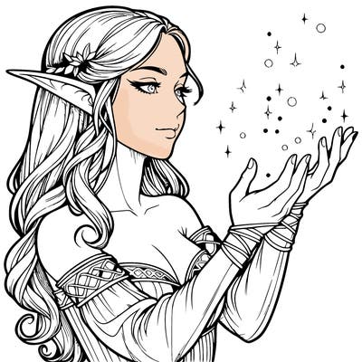 realistic elf girl doing magic