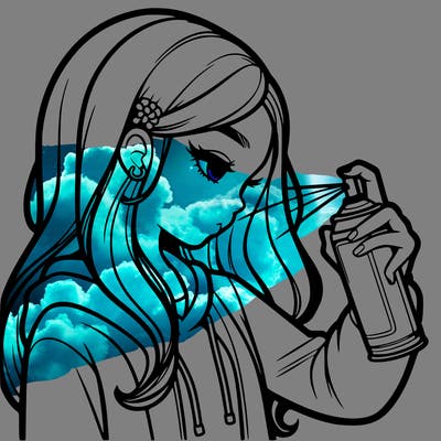 a realistic girl spray painting