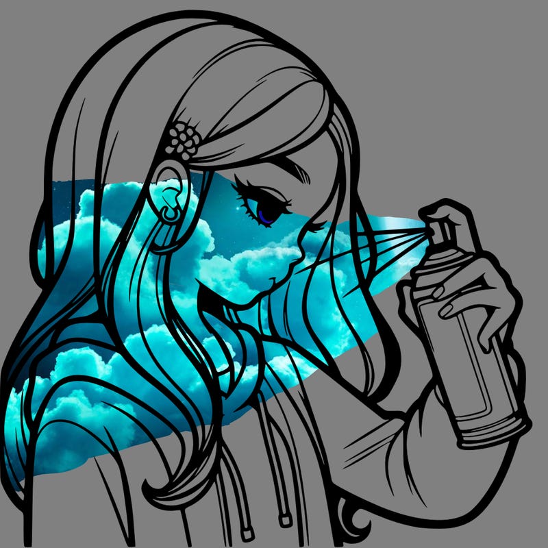 a realistic girl spray painting