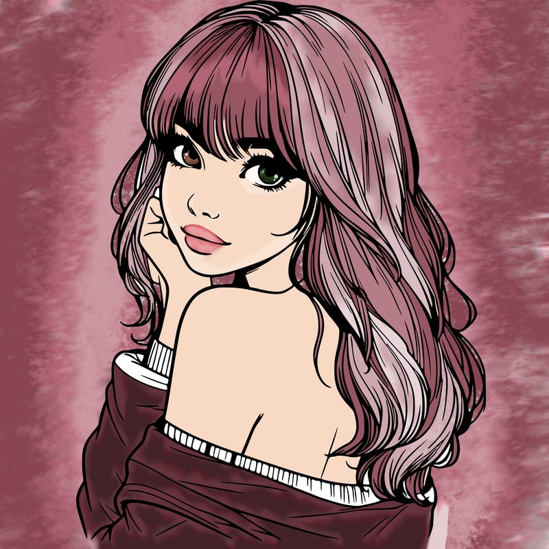 realistic girl with bangs looking over her shoulder