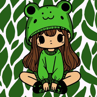 a girl wearing a frog hat and some frog socks