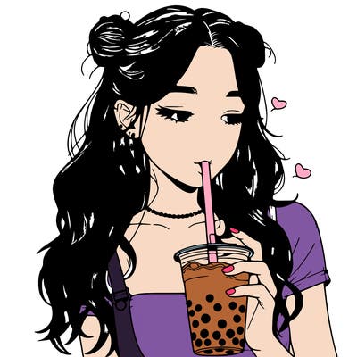 aesthetic realistic girl with boba
