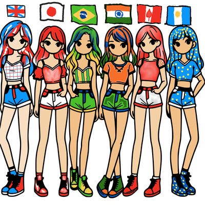 a group of girls wearing crop tops and shorts