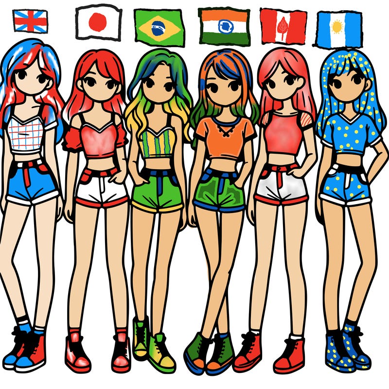 a group of girls wearing crop tops and shorts