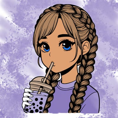 realistic girl with braided hair drinking boba