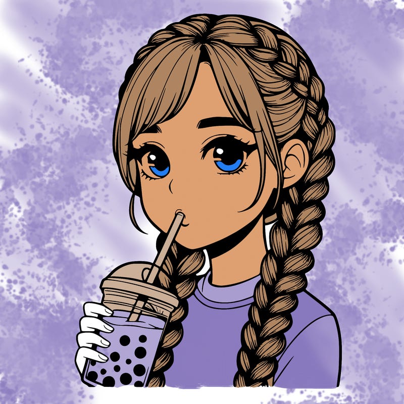 realistic girl with braided hair drinking boba