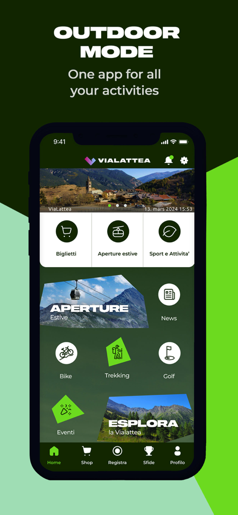 Vialattea Ski - Vialattea Ski app showing outdoor mode interface for summer activities