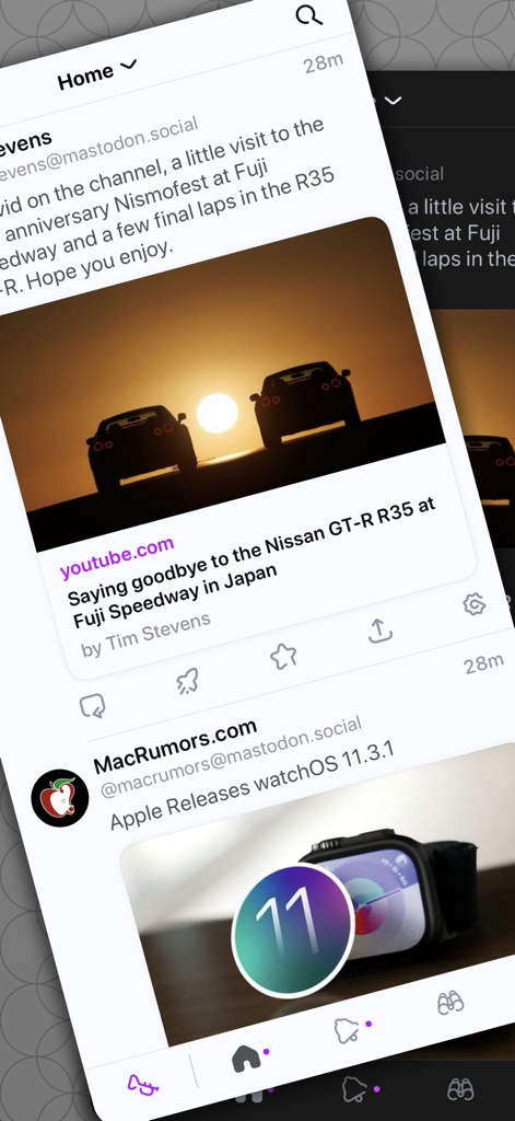 Ivory for Mastodon by Tapbots - The home feed of Ivory for Mastodon showing posts from tech journalists and news sites