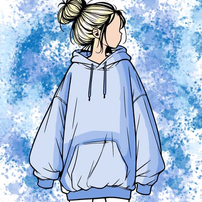 realistic girl with a oversized sweatshirt on and a bun