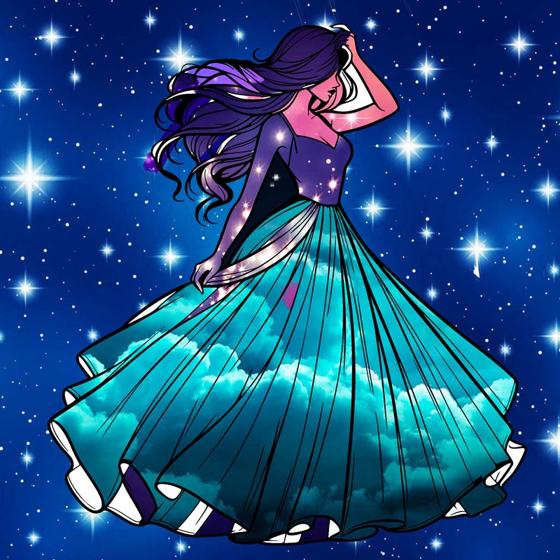 realistic woman with dress flowing in the wind