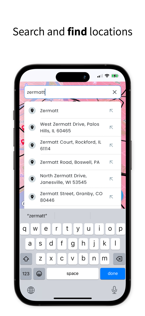 SkyGuard for Drones - SkyGuard for Drones app screenshot showing the search and find locations feature on a map.