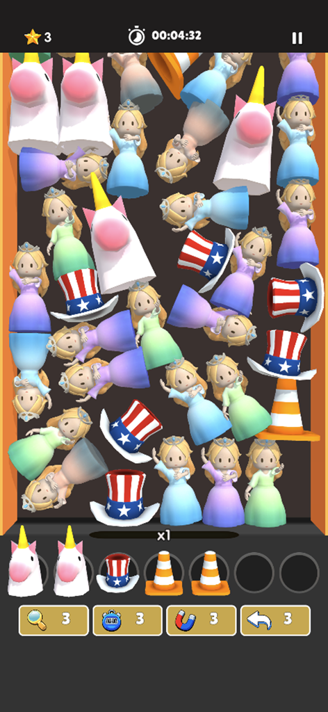 Match Triple Goods Falling - Gameplay screenshot of Match Triple Goods Falling showing 3D toys like princesses and unicorns to be sorted and matched