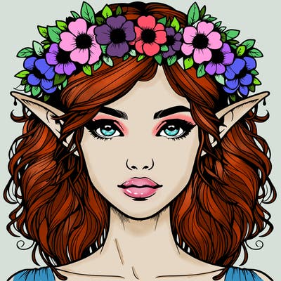 realistic female elf with flower crown