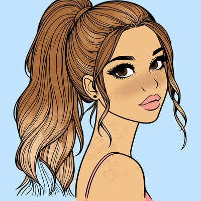 realistic pretty girl with high pony tail