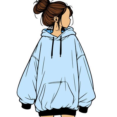realistic girl with a oversized sweatshirt on and a bun