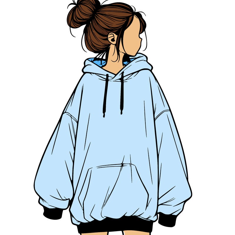 realistic girl with a oversized sweatshirt on and a bun