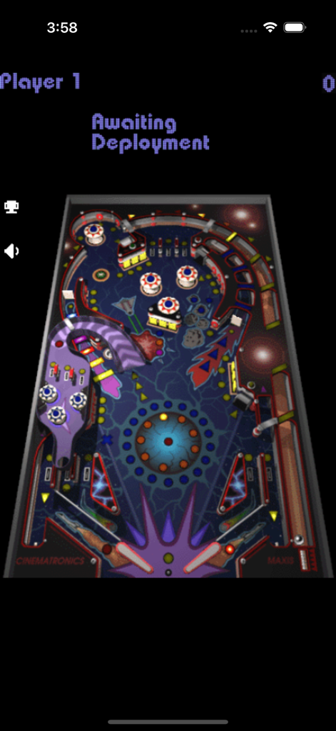 Pantalla de juego de Astro Pinball mostrando una mesa de arcade clásica con temática espacial.