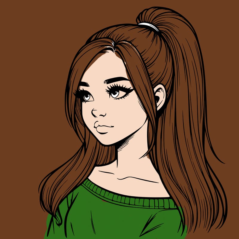 realistic girl with a high ponytail