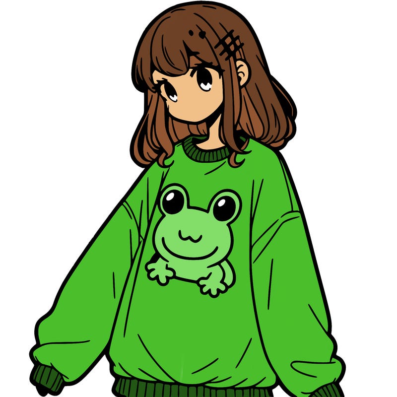 girl wearing frogging sweatshirt