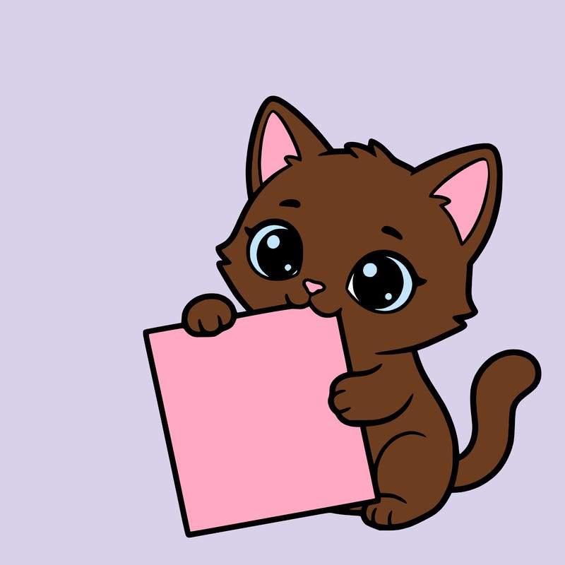 a small cat with a blank sheet of paper in its hand. the cat is sooooooo cute!