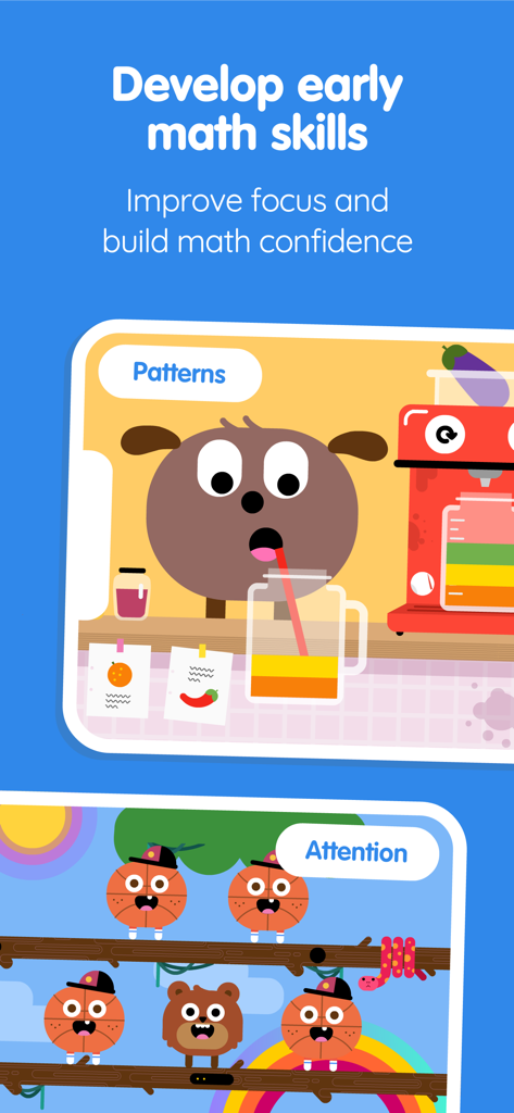 Educational games for children focusing on early math skills patterns and attention building