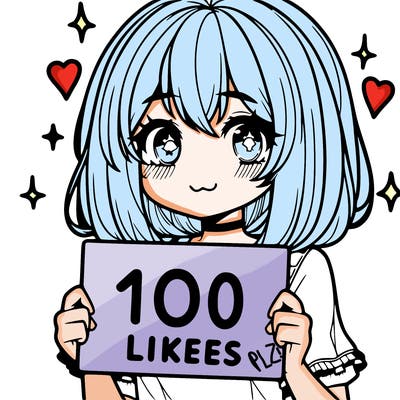 anima girl holding a 100 likes sign in her hand