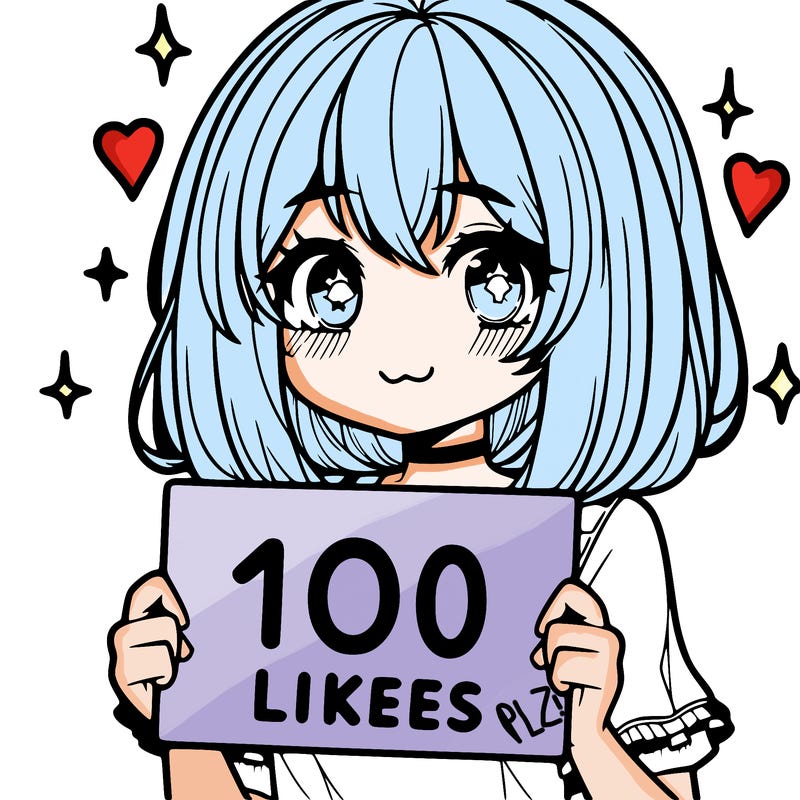 anima girl holding a 100 likes sign in her hand