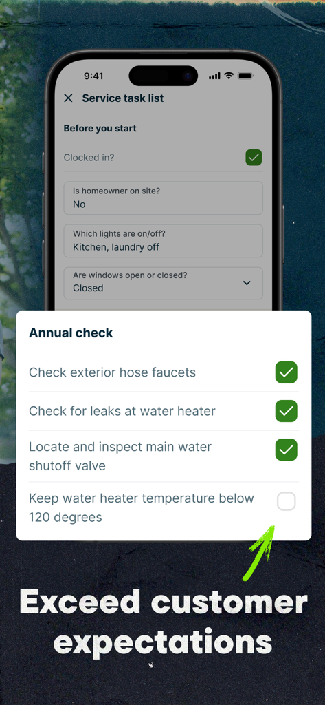 Jobber Field Service Software - Jobber app service task list showing an annual check maintenance checklist