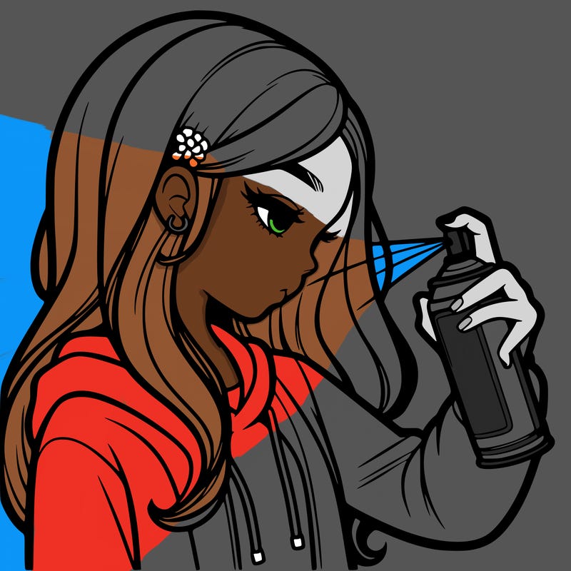 a realistic girl spray painting