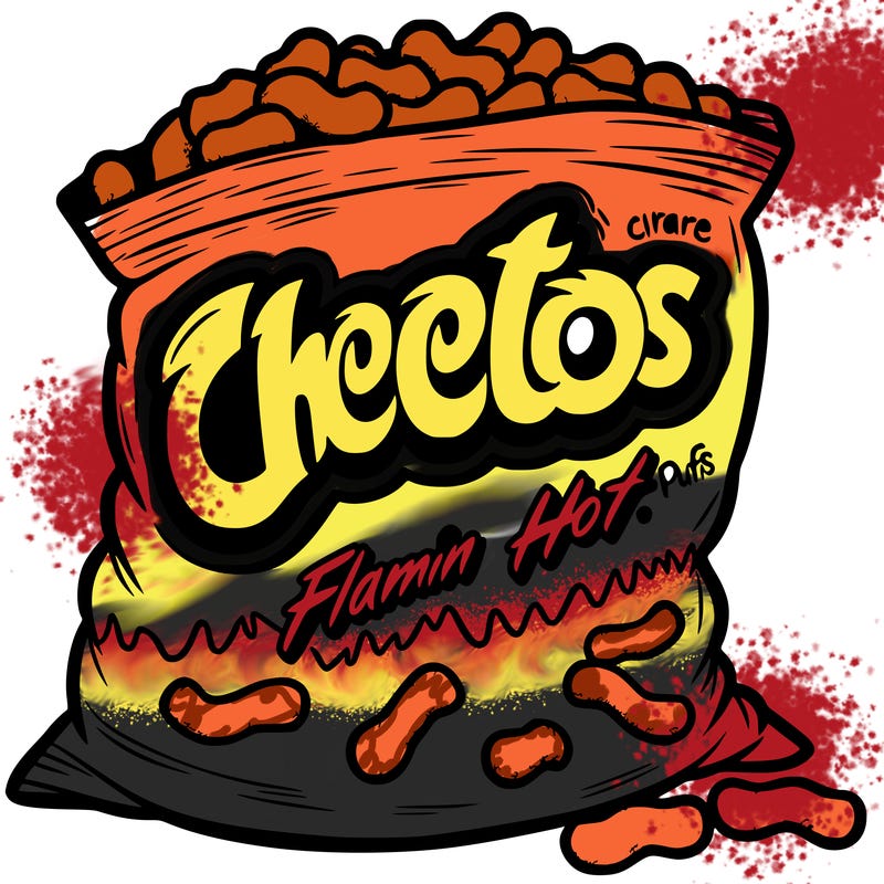 a bag of flamin hot cheeto puffs