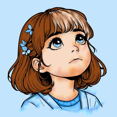 realistic girl looking up