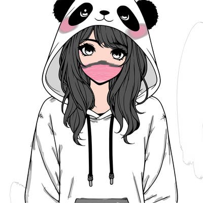 realistic girl in panda hoodie