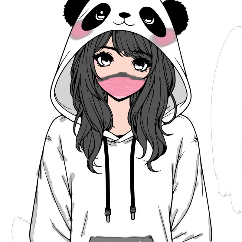 realistic girl in panda hoodie
