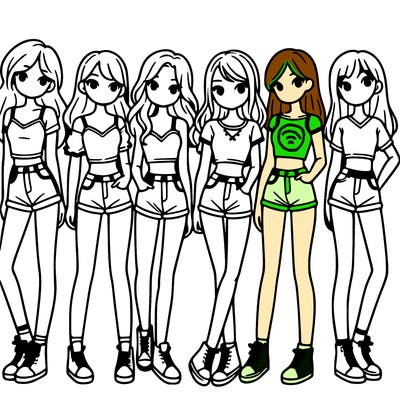 a group of girls wearing crop tops and shorts