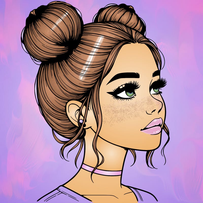 realistic girl with buns on the top of her head