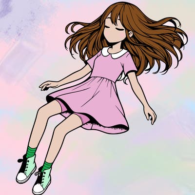 realistic girl floating