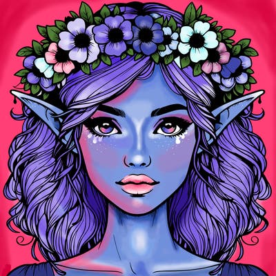 realistic female elf with flower crown