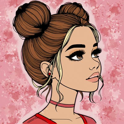 realistic girl with buns on the top of her head