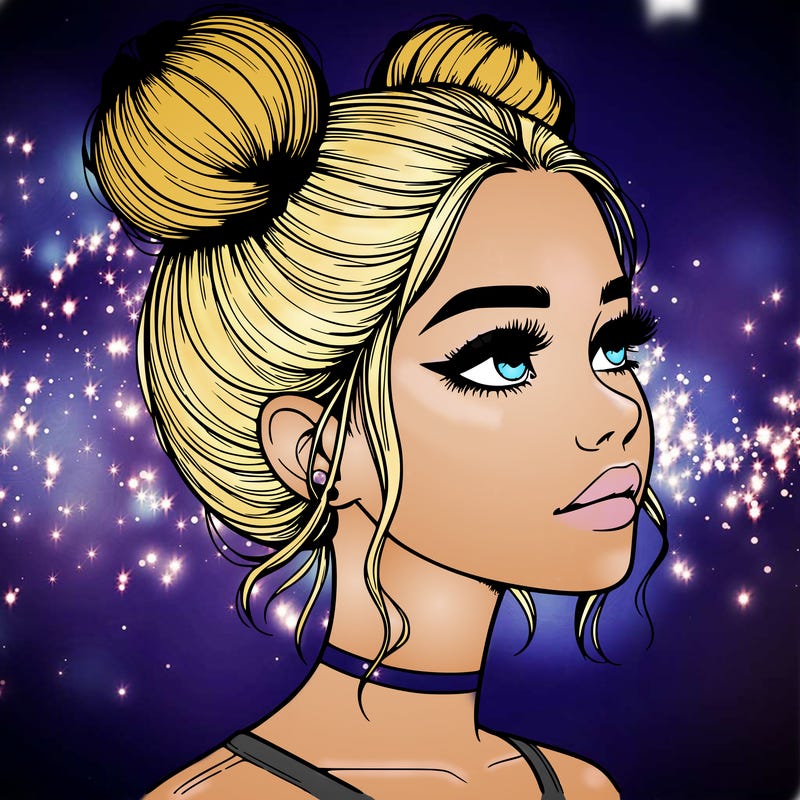 realistic girl with buns on the top of her head