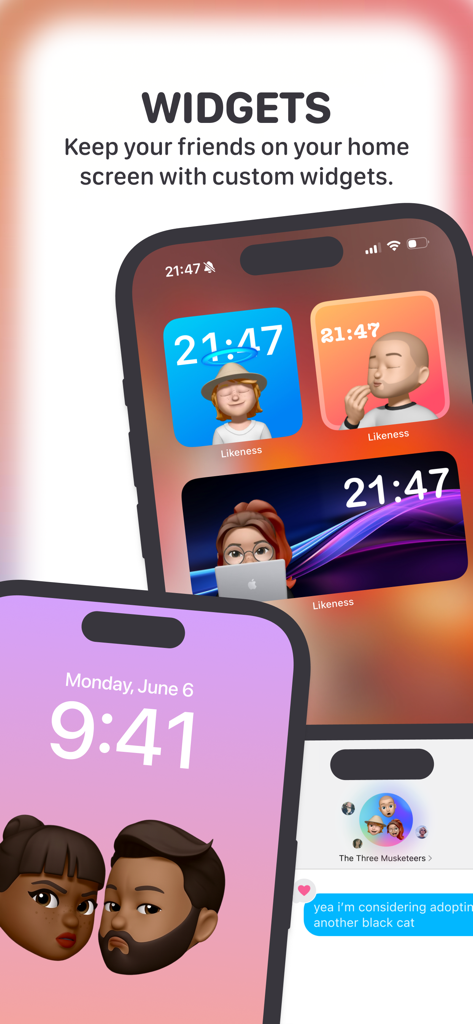 iPhoneホーム画面上のカスタムMemoji時計ウィジェット