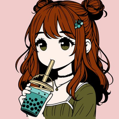 realistic girl drinking boba