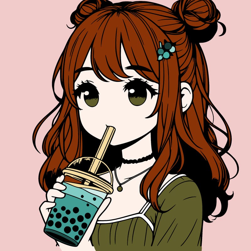 realistic girl drinking boba