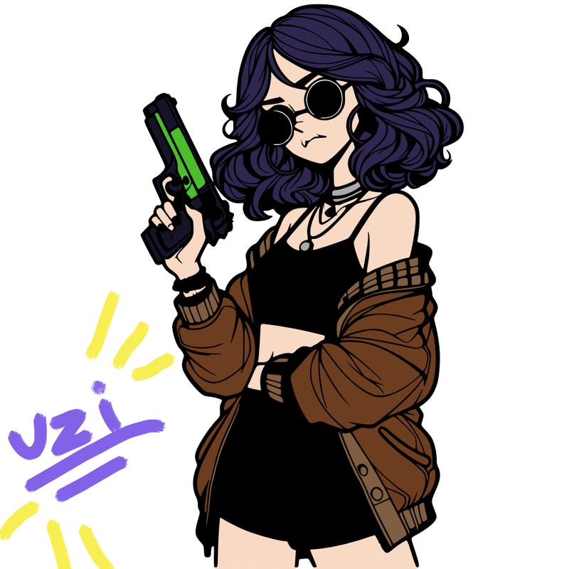 stylish teenage girl with gun