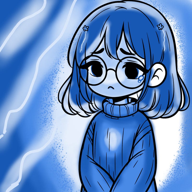 sad girl with glasses in a sweater
