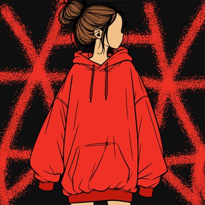 realistic girl with a oversized sweatshirt on and a bun