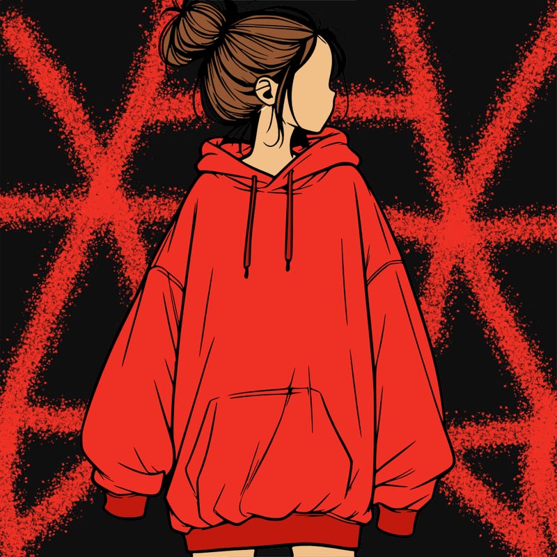 realistic girl with a oversized sweatshirt on and a bun