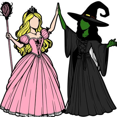 detailed realistic split of a princess and a witch